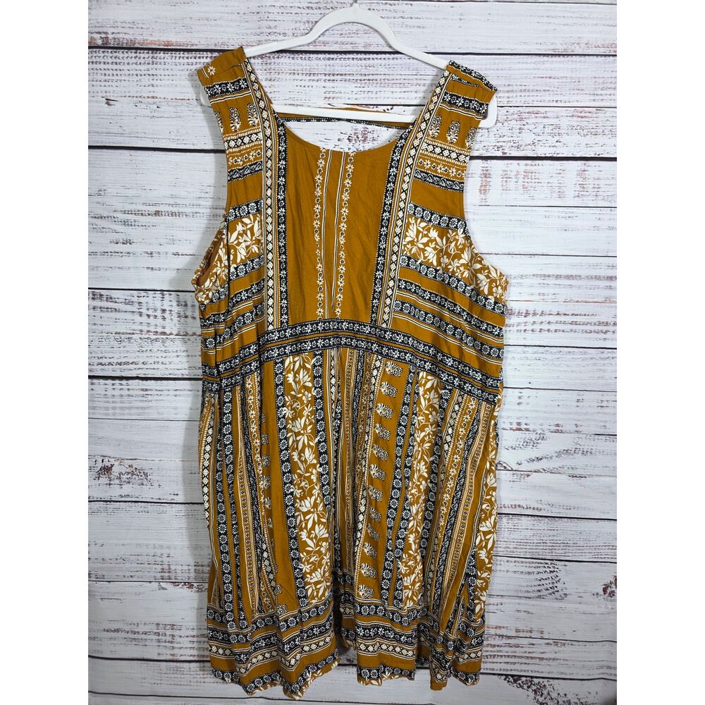 Maurices Rayon Sundress Women's Plush Size 3 (3x) Mustard Yellow Floral Print